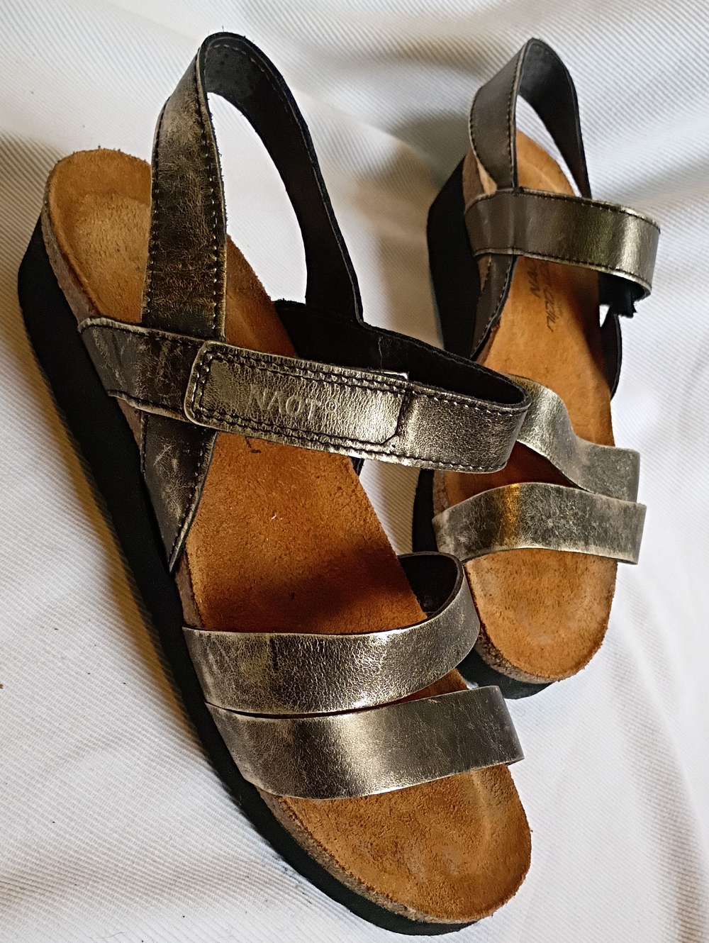 Naot Metallic Pewter Strappy Slingback Sandals